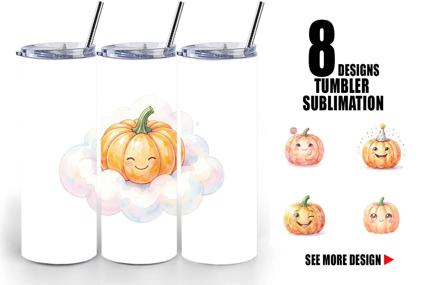 Tumbler Watercolor Kawaii Cute Pastel Pumpkin