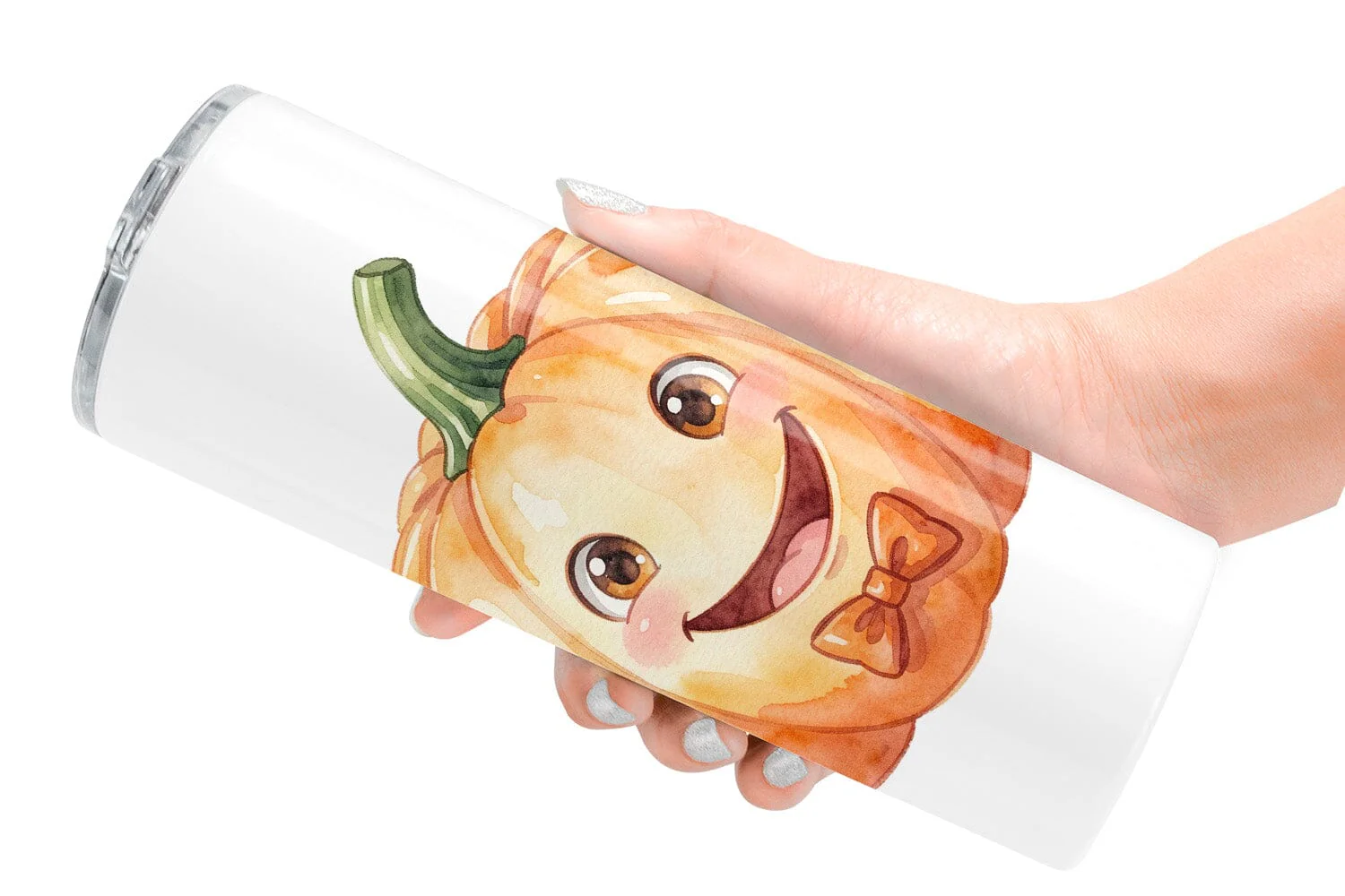 Tumbler Watercolor Kawaii Cute Pastel Pumpkin - Image 2