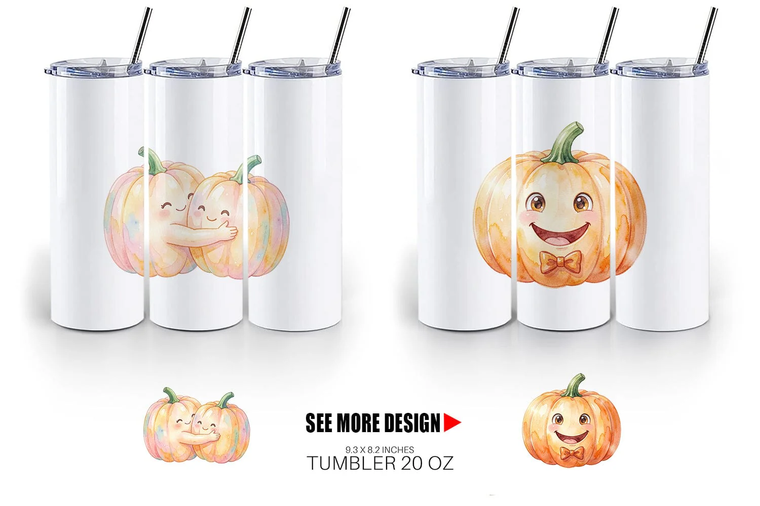 Tumbler Watercolor Kawaii Cute Pastel Pumpkin - Image 4