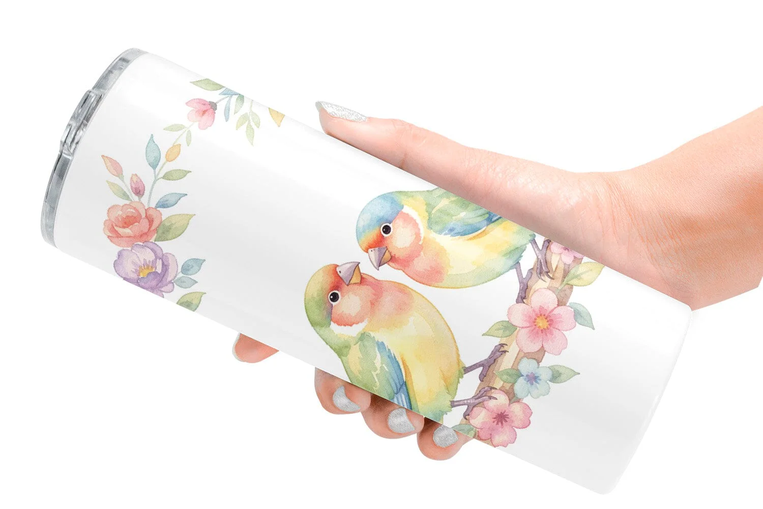 Tumbler Watercolor Mama Bird And Floral Nest Art - Image 2