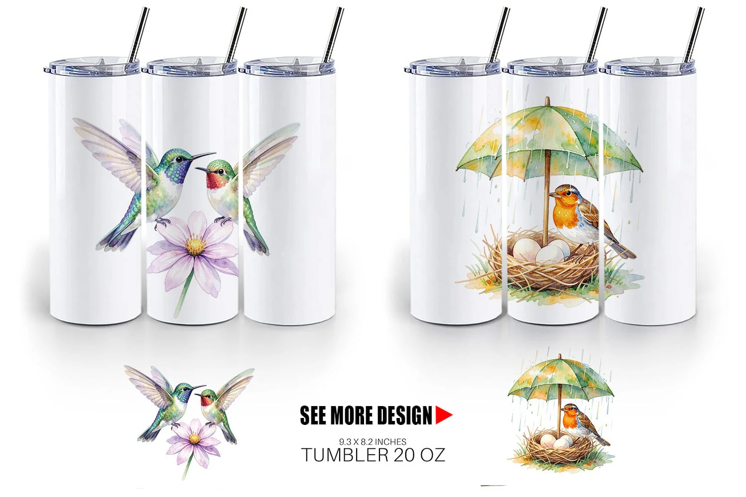 Tumbler Watercolor Mama Bird And Floral Nest Art - Image 3