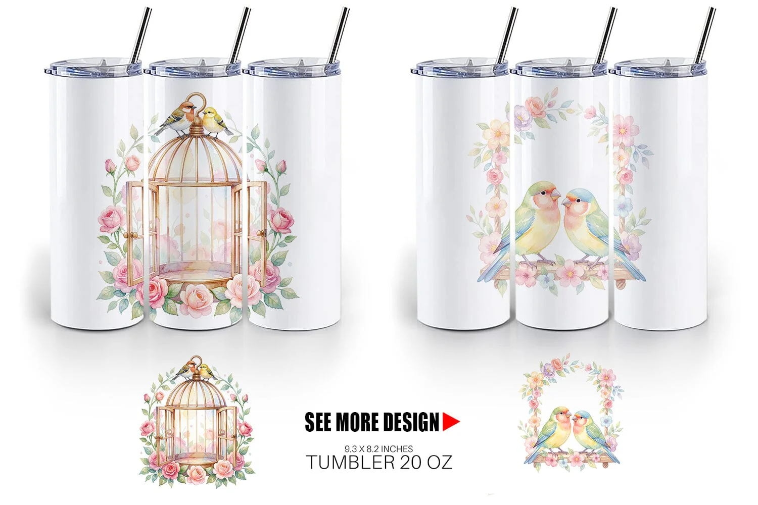 Tumbler Watercolor Mama Bird And Floral Nest Art - Image 4