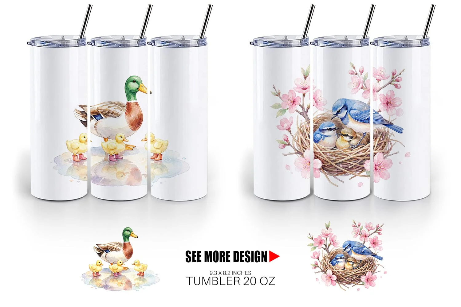 Tumbler Watercolor Mama Bird And Floral Nest Art - Image 5