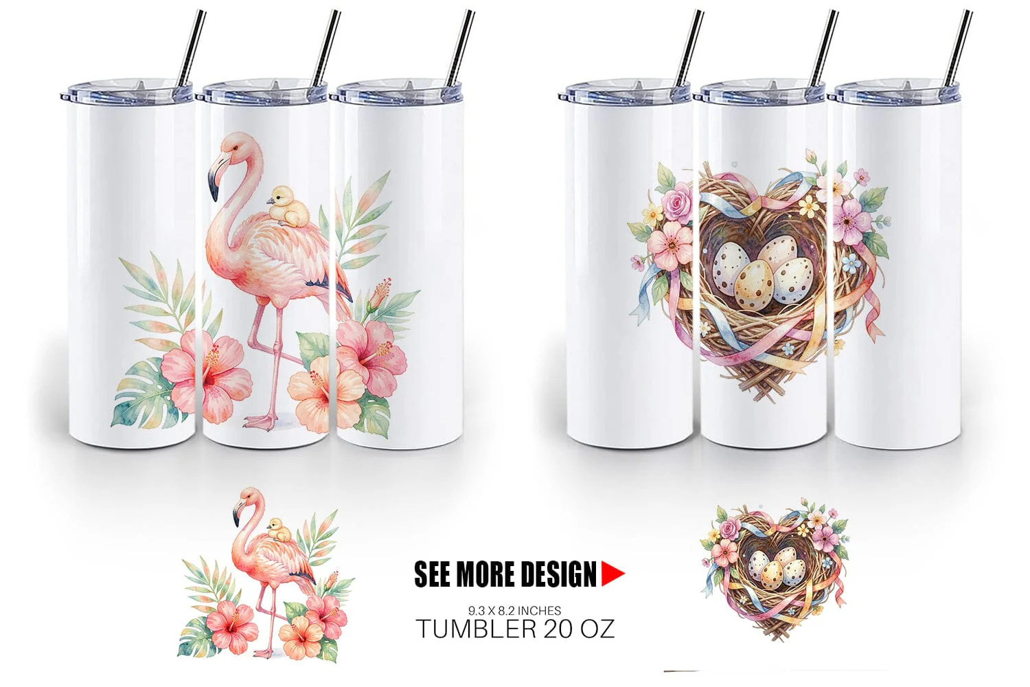 Tumbler Watercolor Mama Bird And Floral Nest Art - Image 6