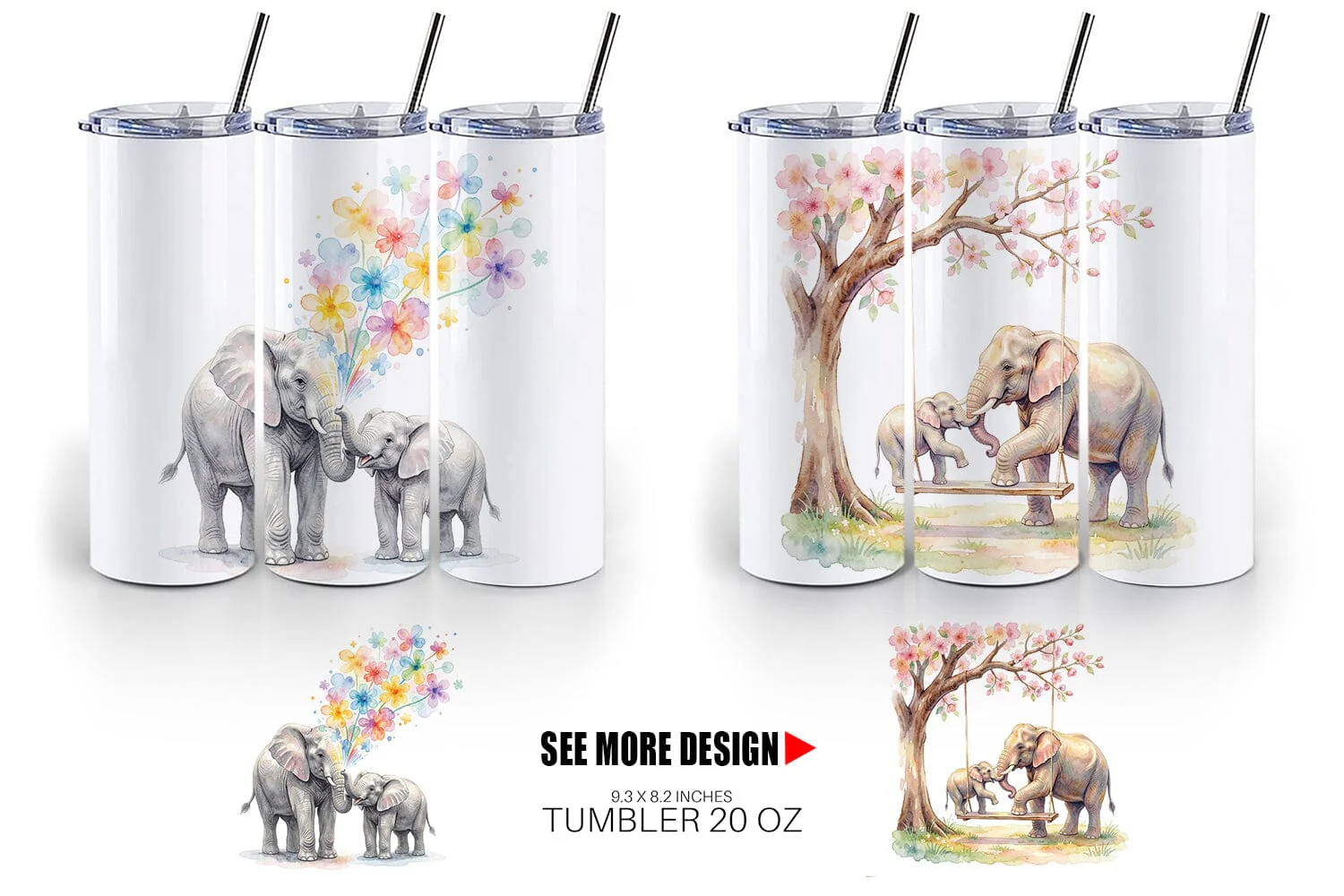 Tumbler Watercolor Mom And Baby Elephant Love Art - Image 4