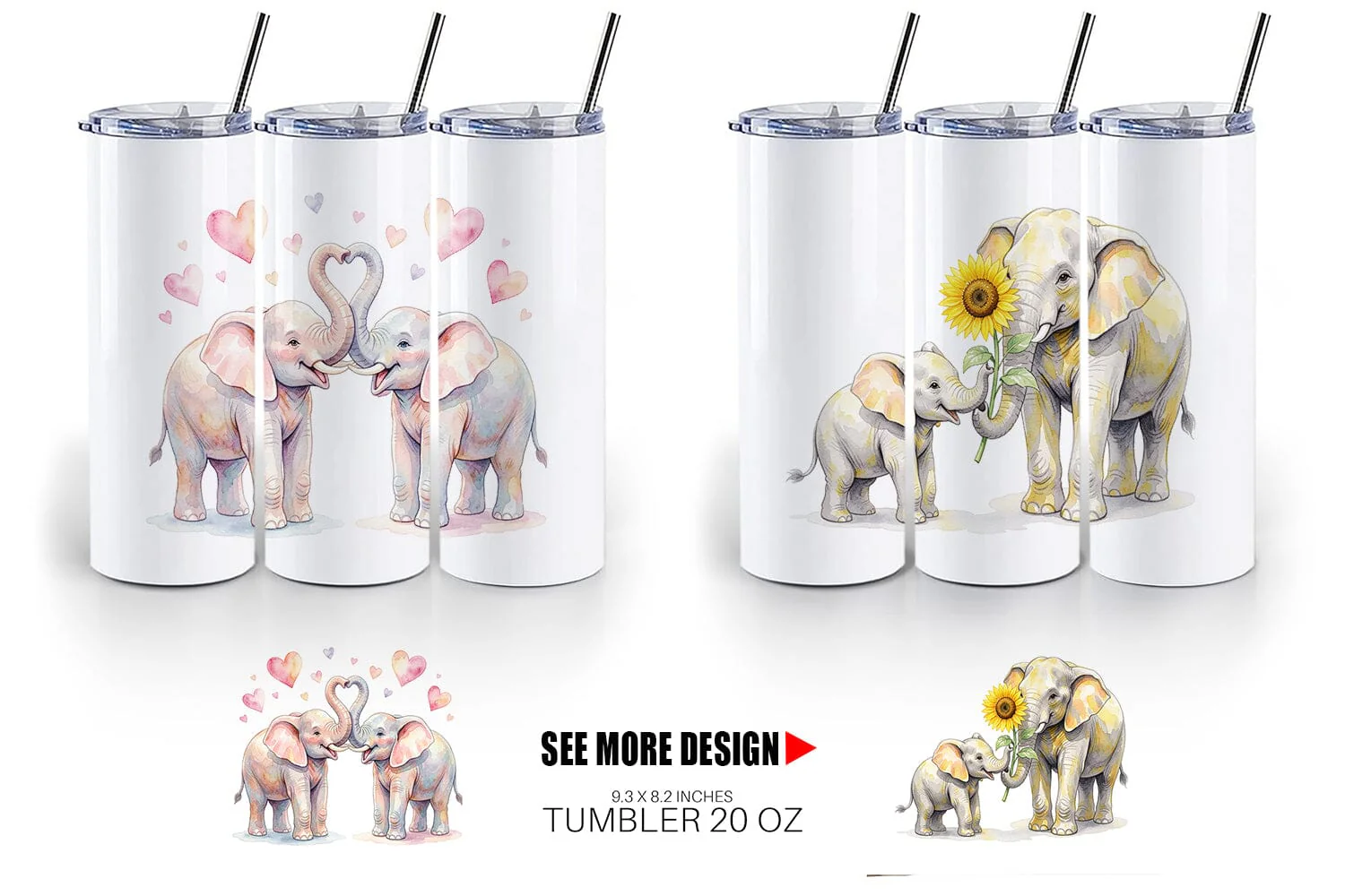 Tumbler Watercolor Mom And Baby Elephant Love Art - Image 6