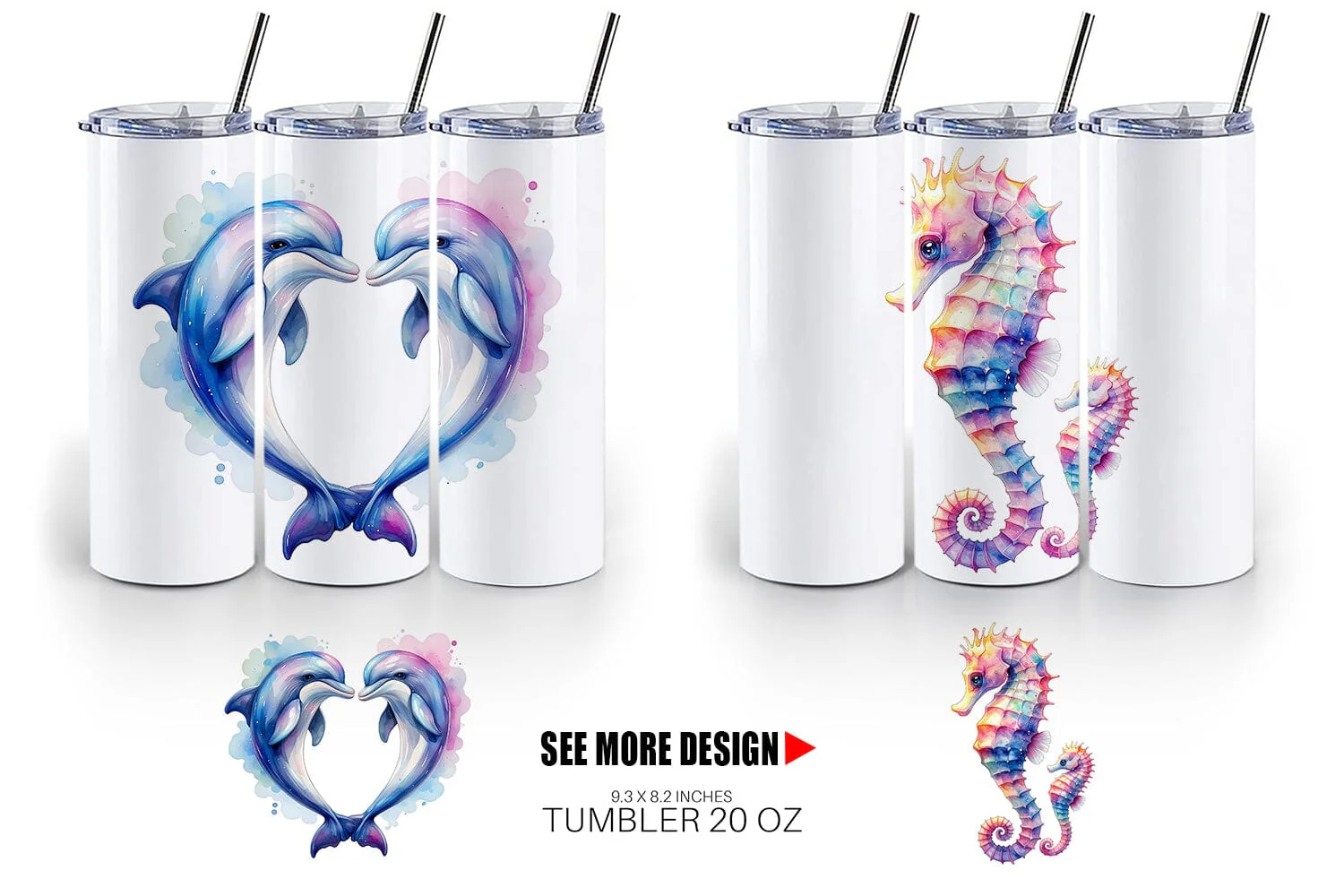 Tumbler Watercolor Mom and Baby Ocean Animals - Image 5