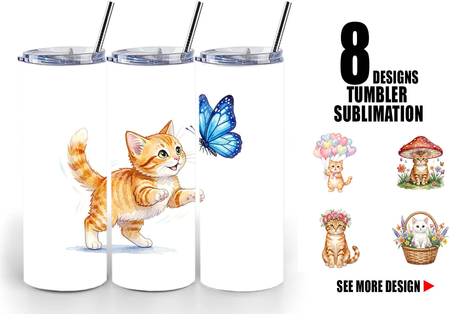Tumbler Watercolor Pastel Garden Cat Celebration