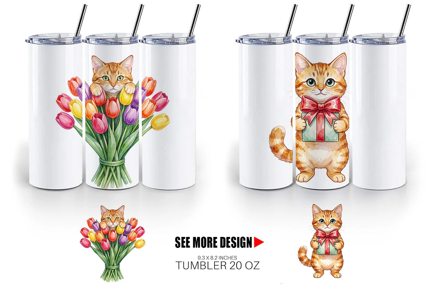 Tumbler Watercolor Pastel Garden Cat Celebration - Image 4