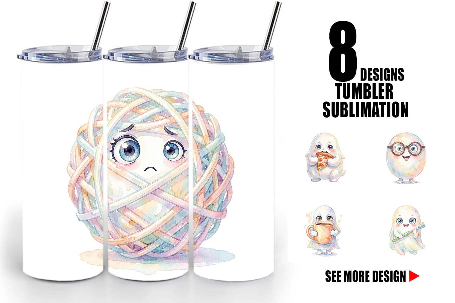 Tumbler Watercolor Quirky Ugly Cute Ghost Art