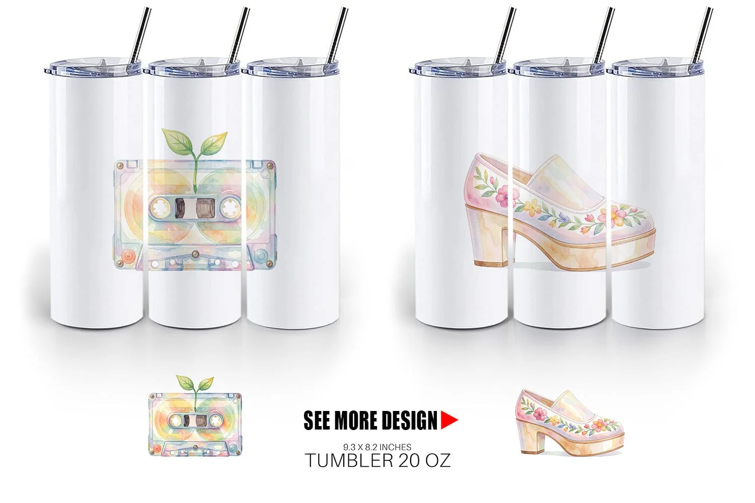 Tumbler Watercolor Retro 70s Roller Disco Art - Image 5