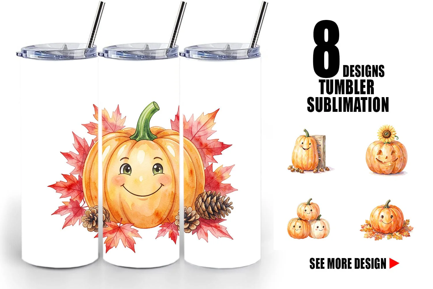 Tumbler Watercolor Rustic Autumn Harvest Pumpkin