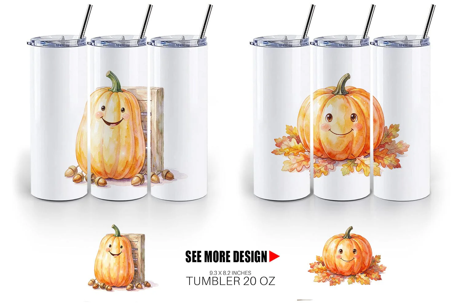 Tumbler Watercolor Rustic Autumn Harvest Pumpkin - Image 3