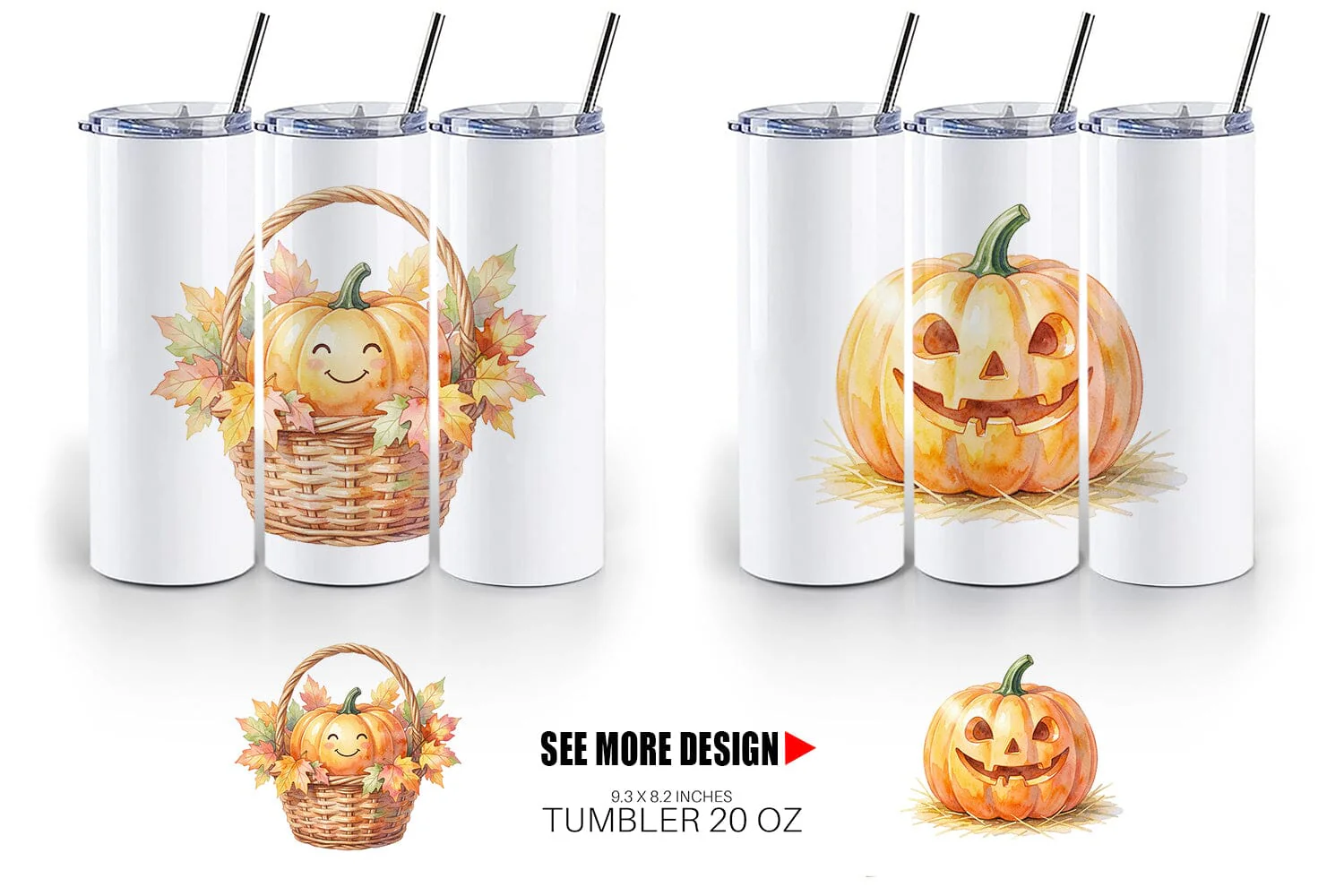Tumbler Watercolor Rustic Autumn Harvest Pumpkin - Image 4