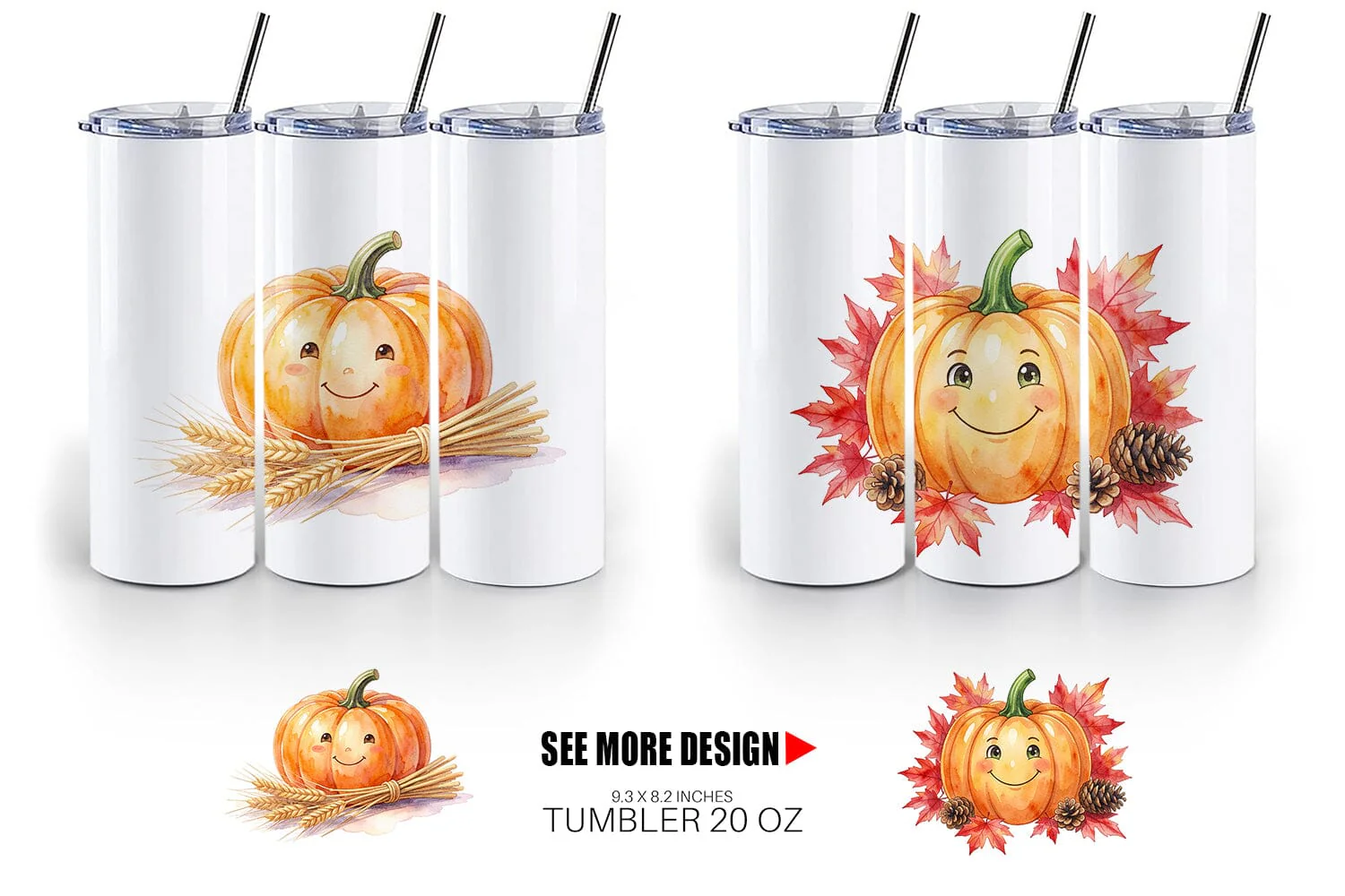 Tumbler Watercolor Rustic Autumn Harvest Pumpkin - Image 5