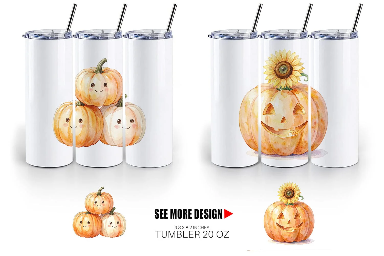 Tumbler Watercolor Rustic Autumn Harvest Pumpkin - Image 6