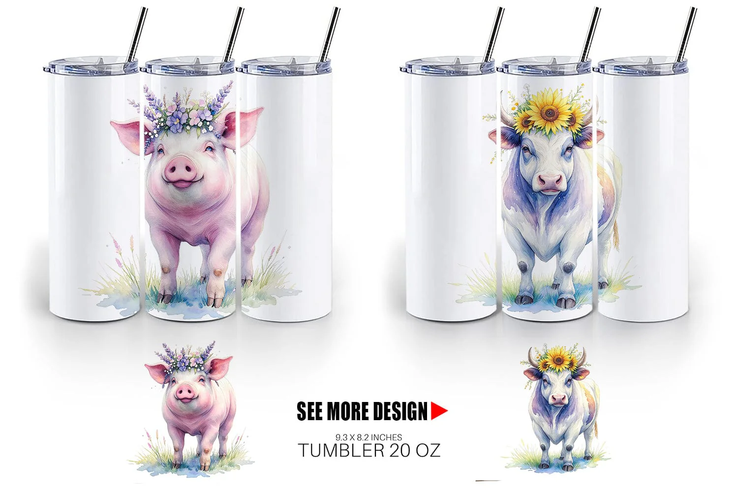 Tumbler Watercolor Rustic Flower Crown Animal - Image 3