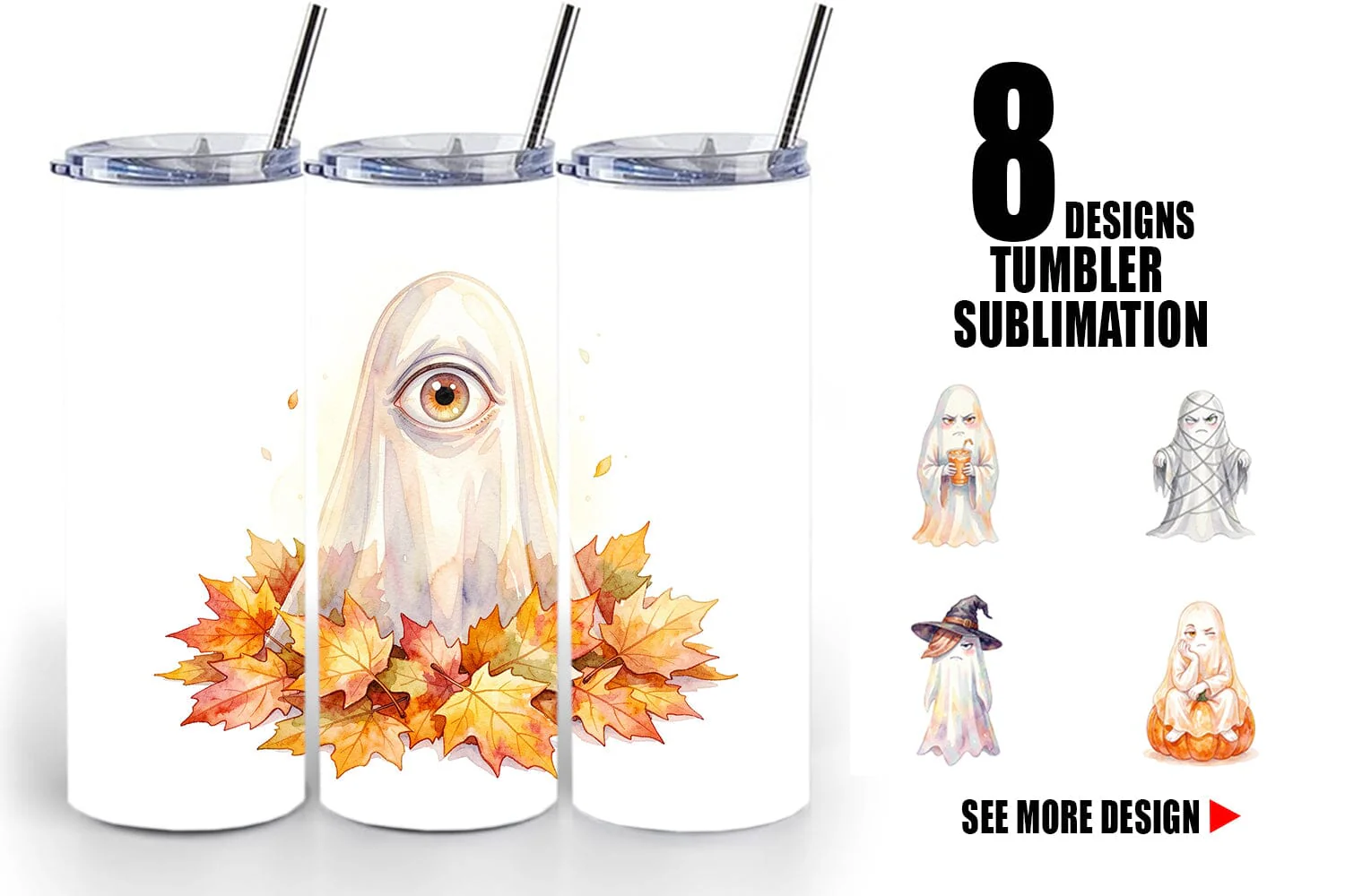 Tumbler Watercolor Sarcastic Autumn Fall Ghost