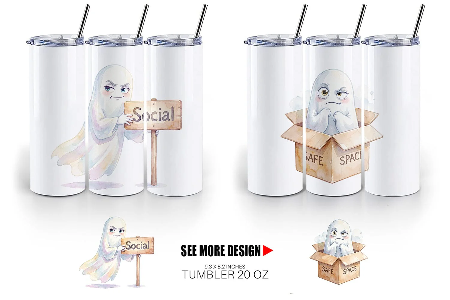 Tumbler Watercolor Sarcastic Introvert Ghost - Image 4