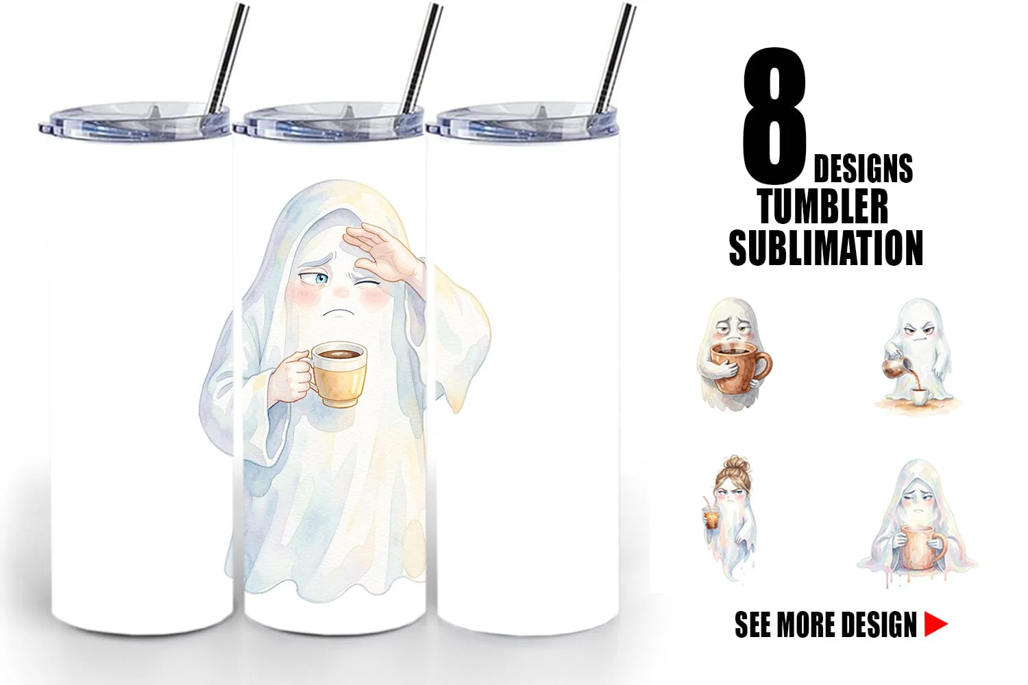 Tumbler Watercolor Sarcastic Morning Coffee Ghost