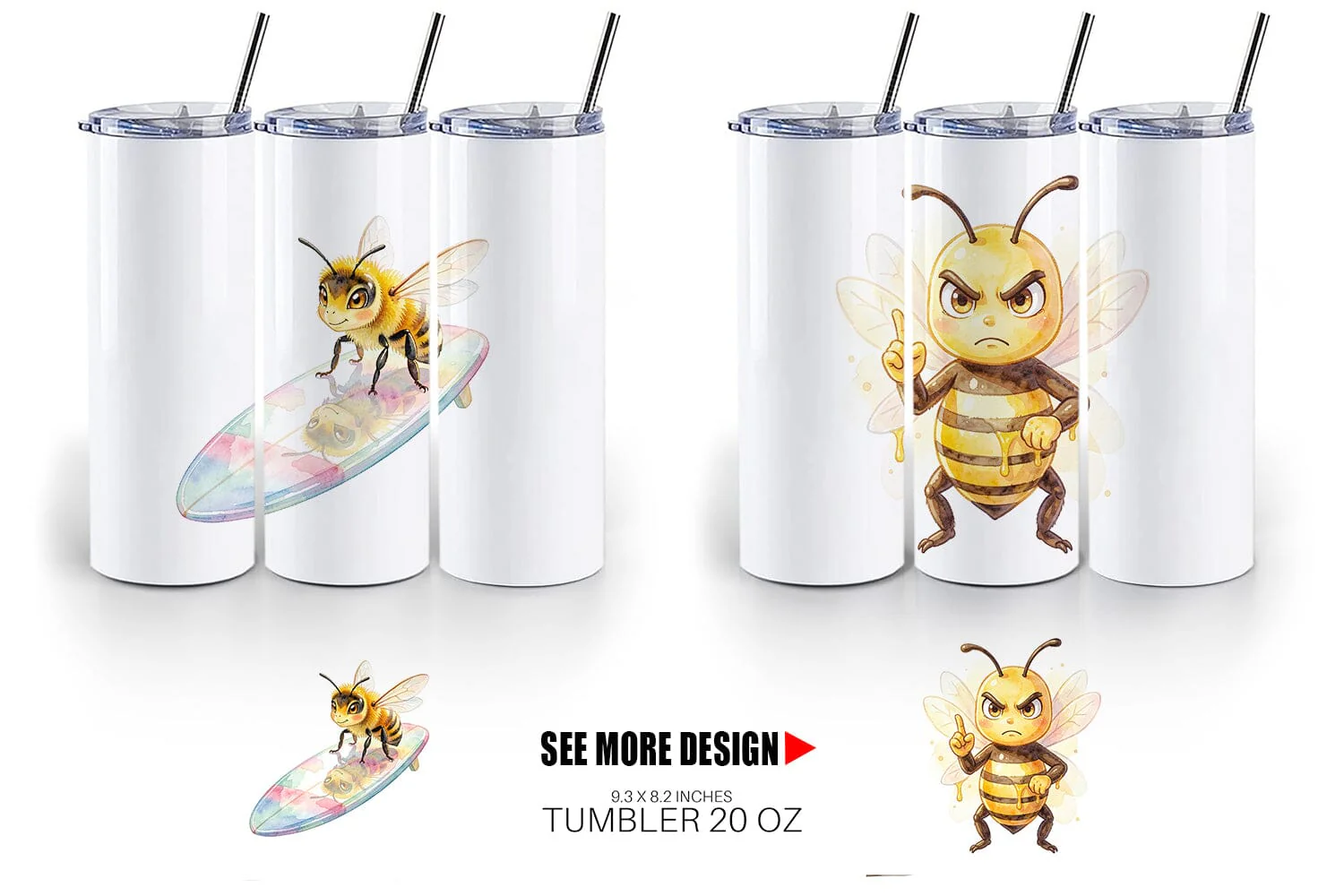 Tumbler Watercolor Sassy Queen Bee Vacation Art - Image 3