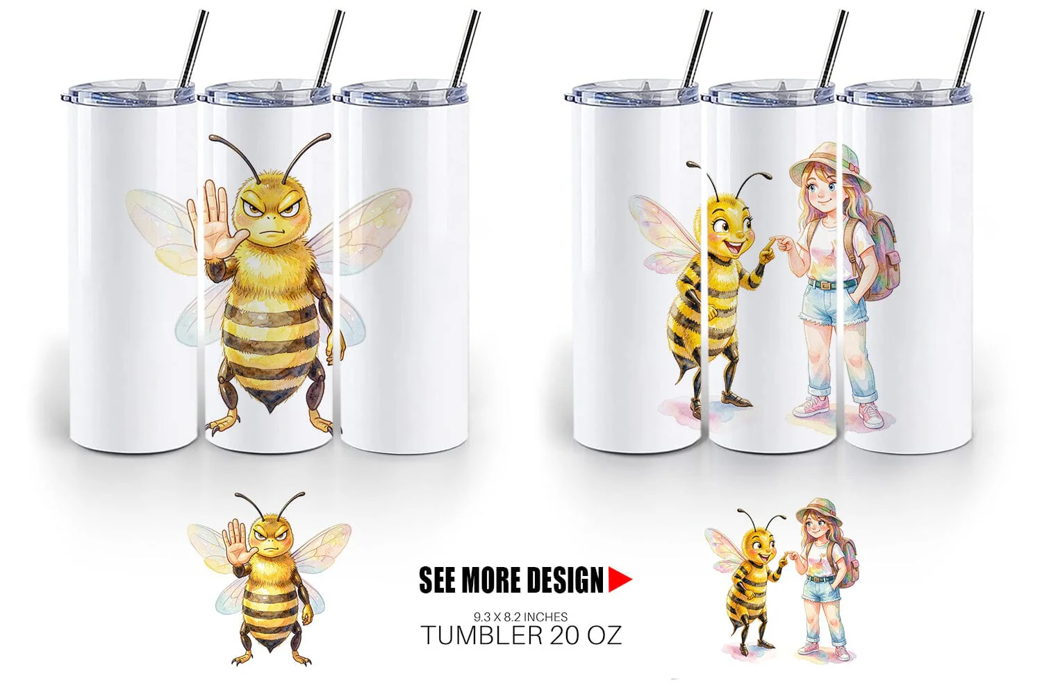 Tumbler Watercolor Sassy Queen Bee Vacation Art - Image 4