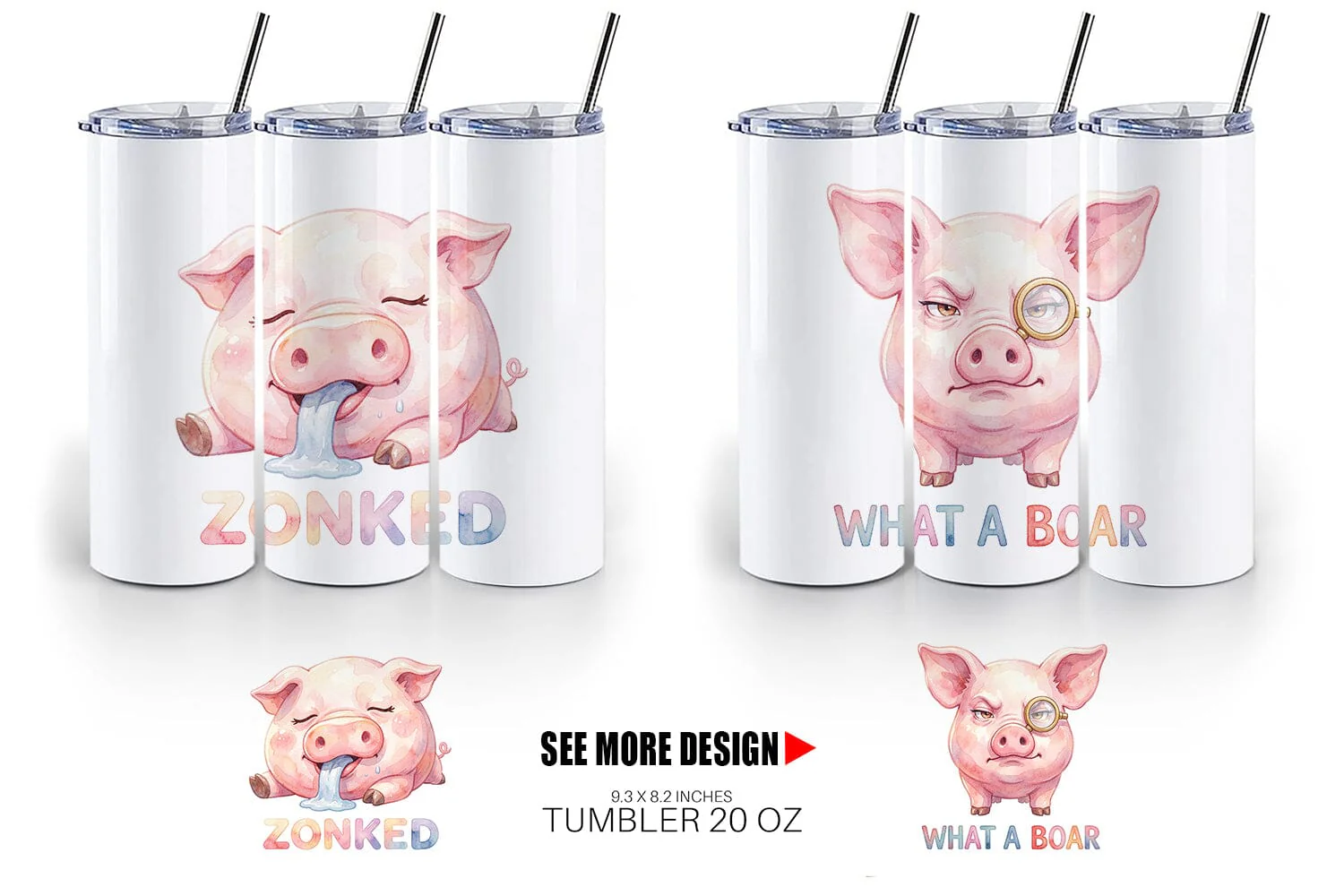 Tumbler Watercolor Silly Piggy Muddy Quotes - Image 4