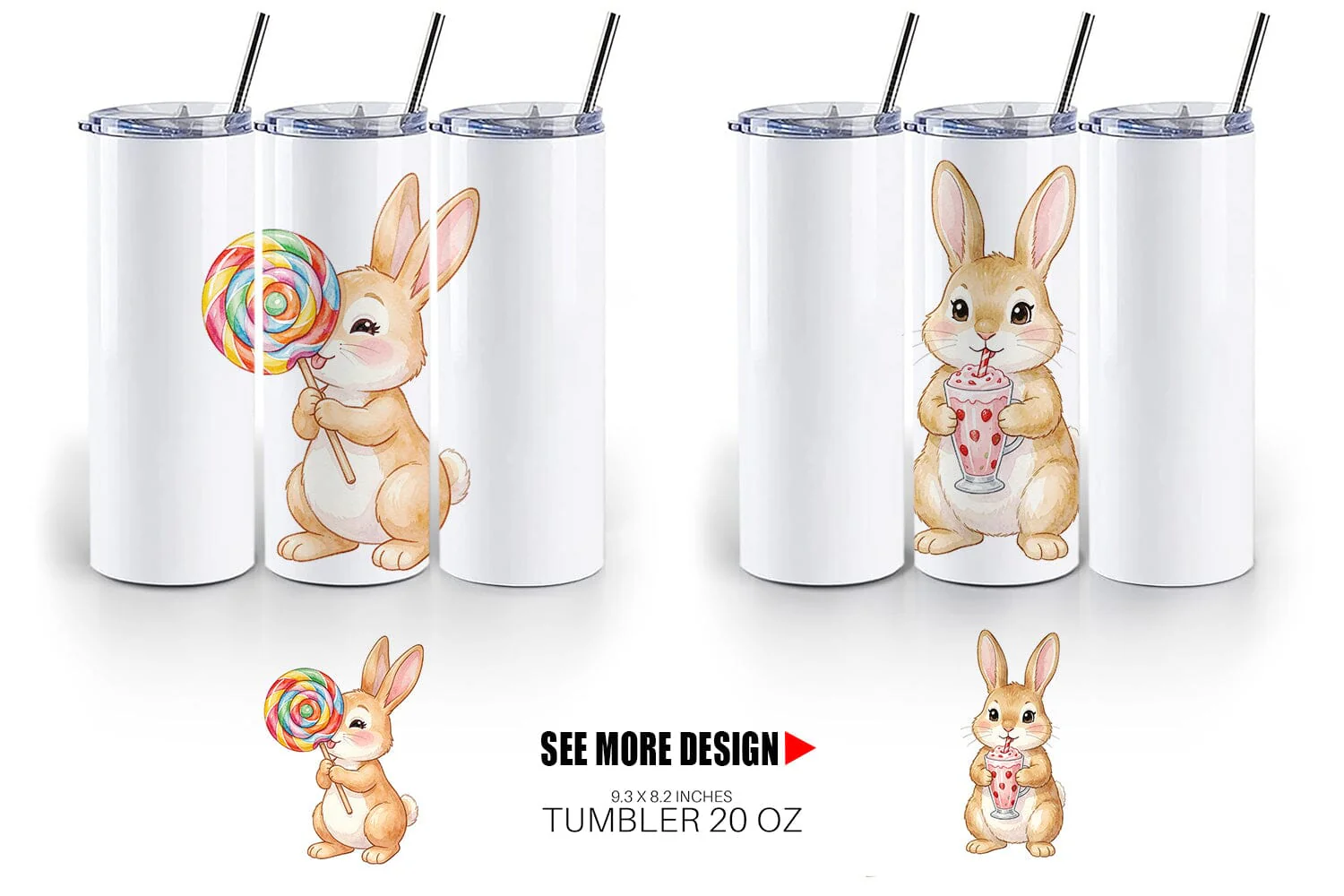 Tumbler Watercolor Sweet Candy Easter Bunny - Image 4
