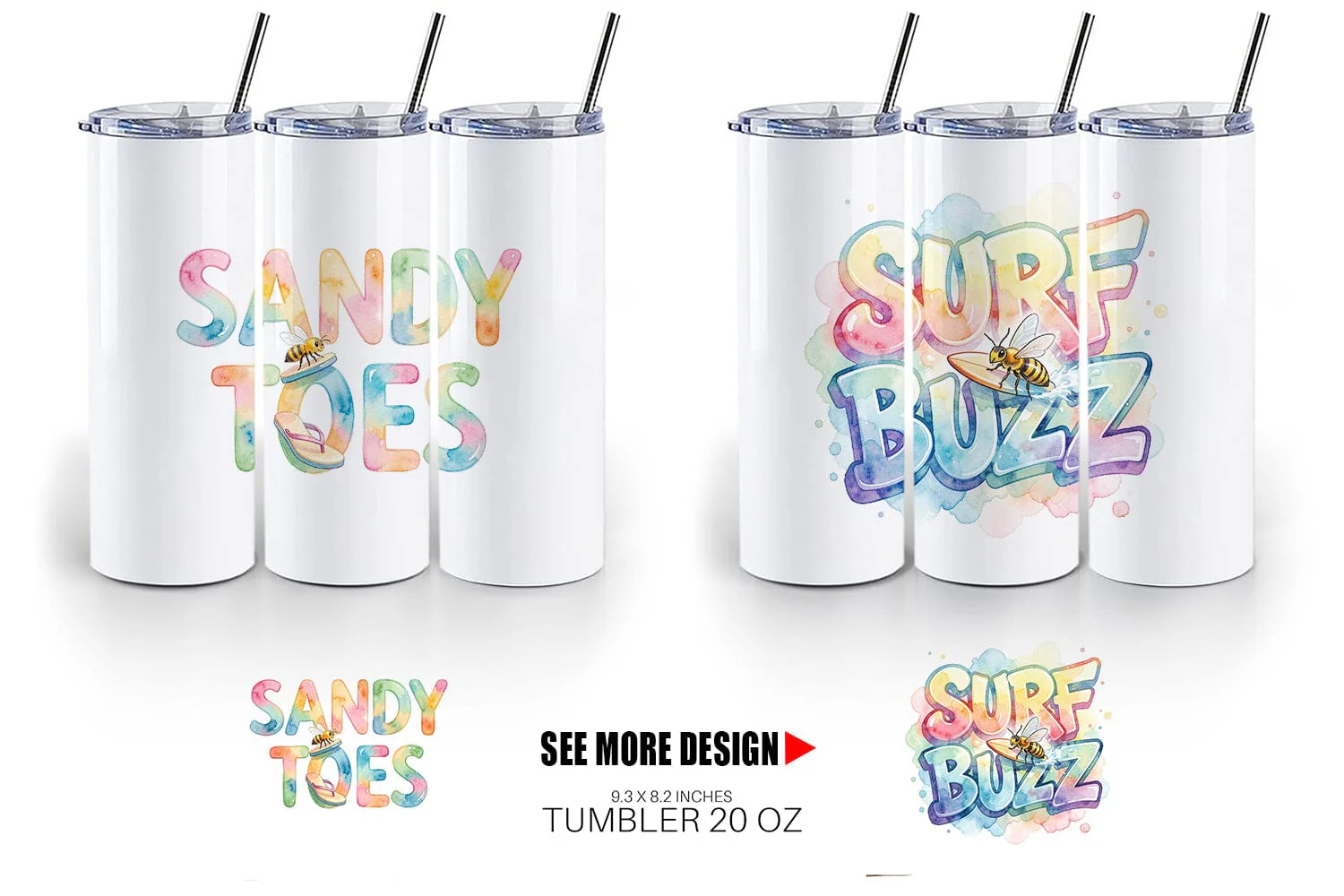 Tumbler Watercolor Tropical Summer Bee Vacation Quotes - Image 3