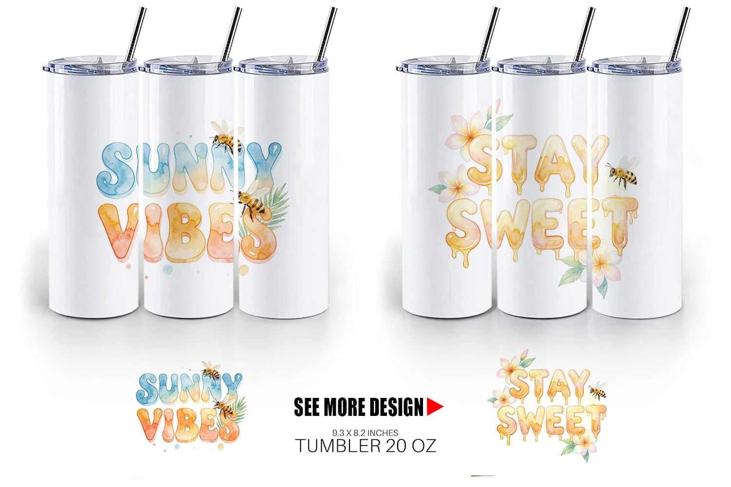 Tumbler Watercolor Tropical Sunshine Bee Quotes - Image 3