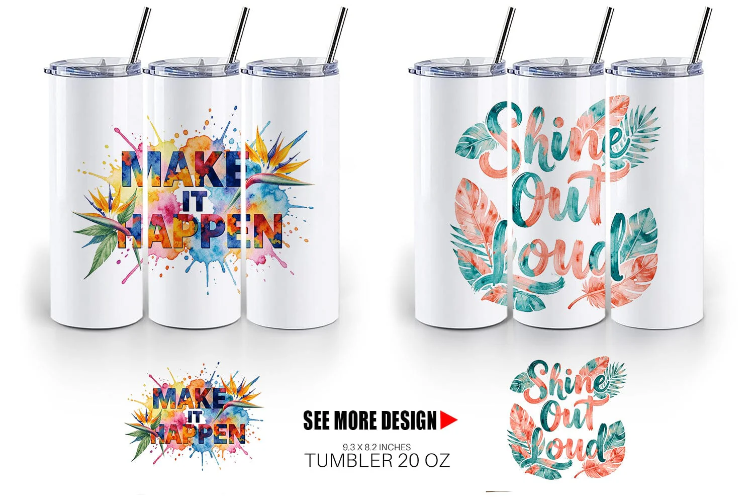 Tumbler Watercolor Vibrant Tropical Growth Quote - Image 3