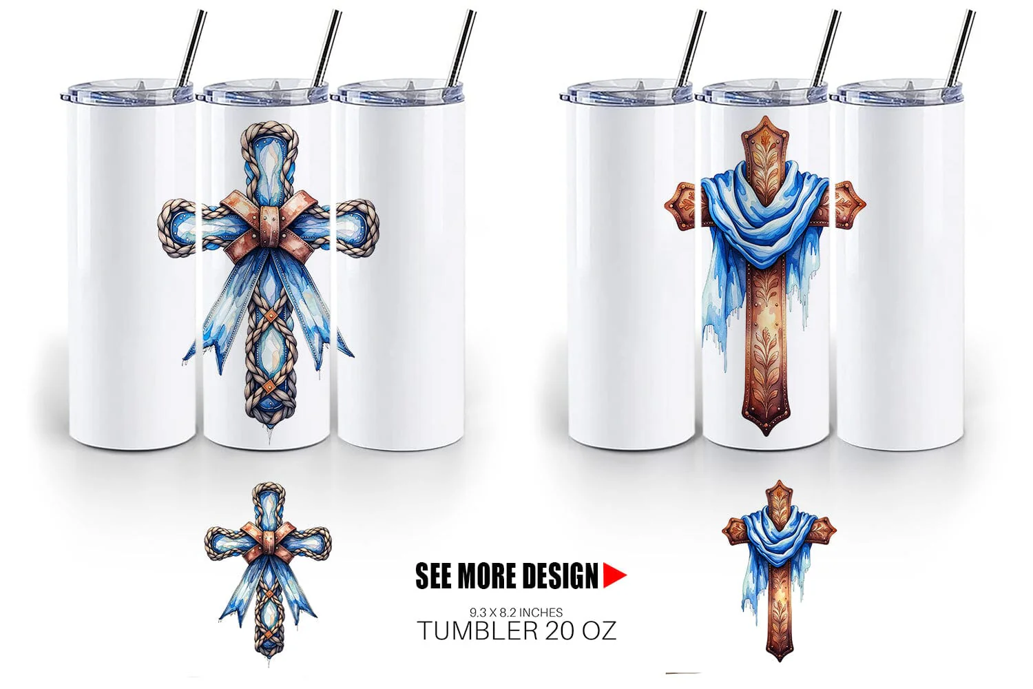 Tumbler Watercolor Western Cross - Image 3