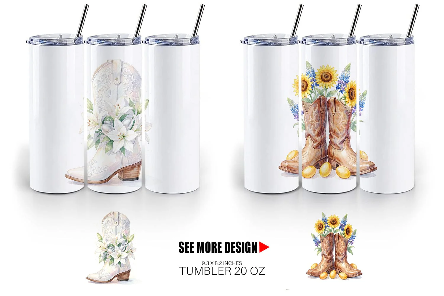 Tumbler Watercolor Western Easter Cowboy Boots - Image 4