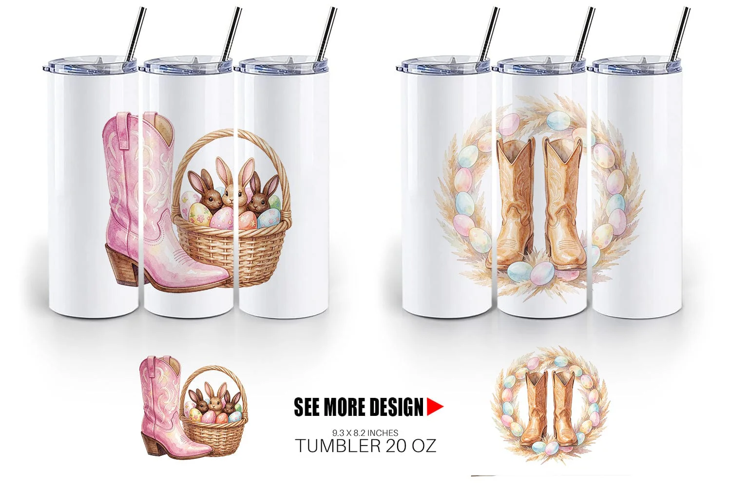 Tumbler Watercolor Western Easter Cowboy Boots - Image 6