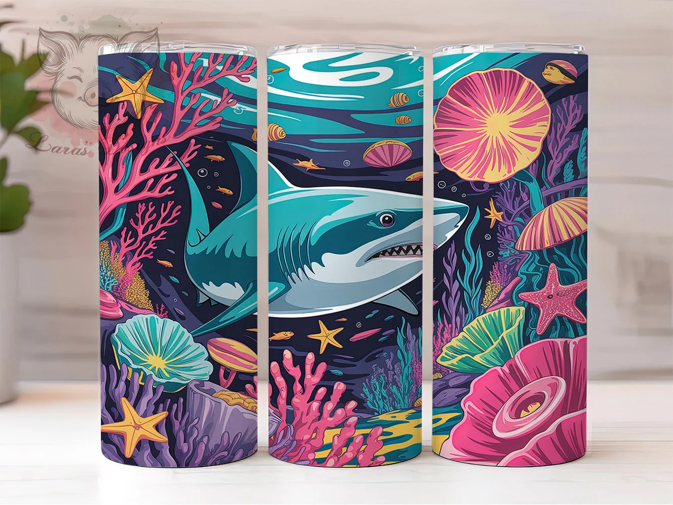 Undersea Shark Ocean Tumbler, Under The Sea, Ocean Theme, Marine Life, Bold Style, 20Oz Tumbler, Sublimation Wrap