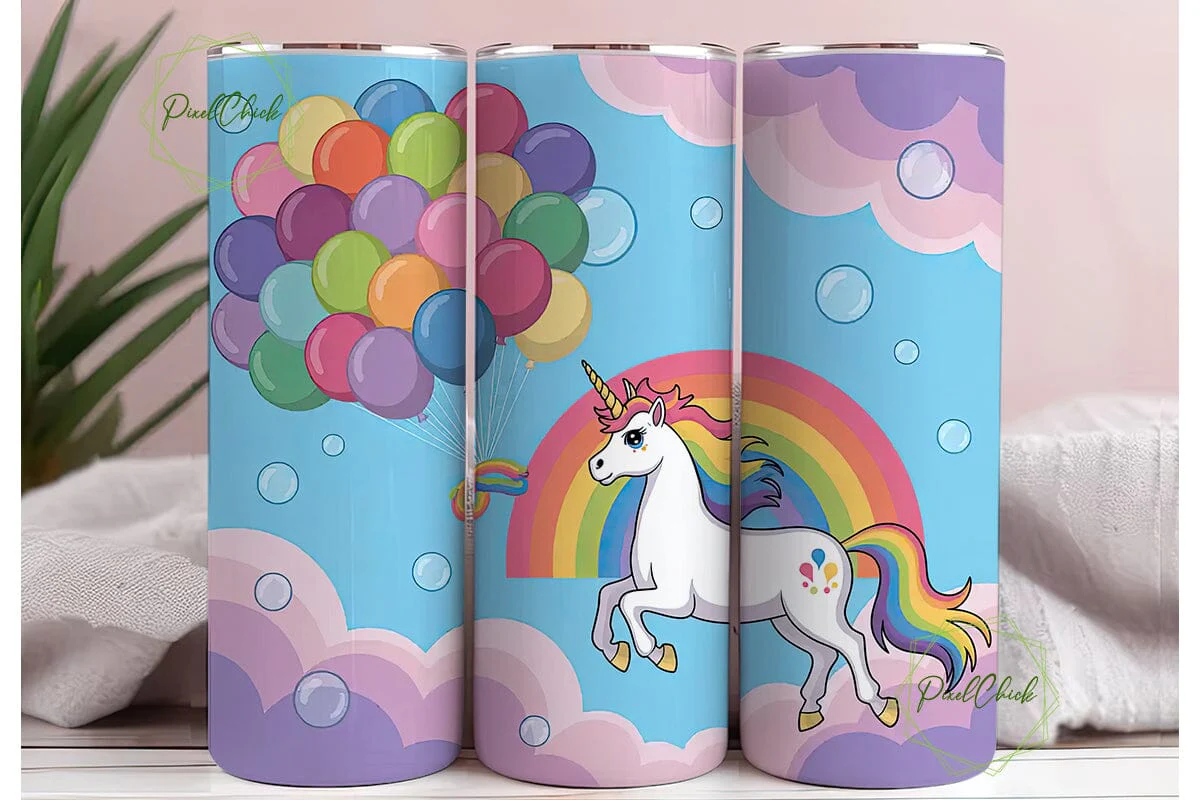 Unicorn Rainbow Balloons 20oz Tumbler - Image 3