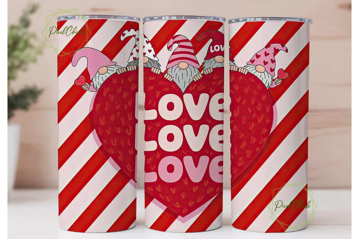 Valentine Gnomes 20oz Tumbler Wrap - Image 2