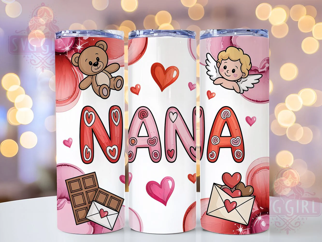 Valentine Nana Coquette Tumbler, Valentine Design, Coquette Style, Sweet Hearts, Elegant Love, 20Oz Tumbler, Sublimation Wrap