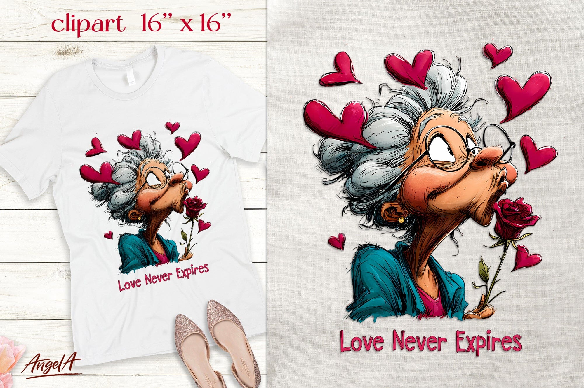 Valentine quote Single Valentine elderly lady clipart PNG