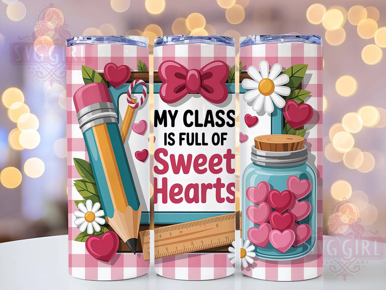 Valentine Teacher Love Tumbler, Valentine Design, Sweet Hearts, Classroom Love, Education Pride, 20Oz Tumbler, Sublimation Wrap