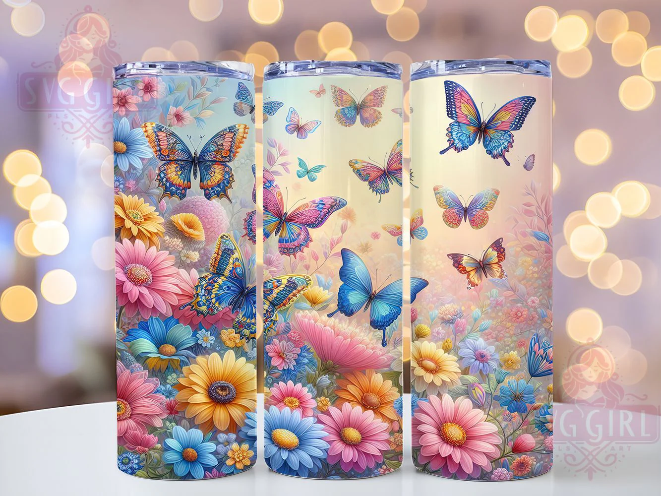 Vibrant Colorful Butterfly Tumbler, Floral Tumbler, Vibrant Butterfly Wrap, Whimsical Floral Wrap, Elegant Butterfly Wrap, Sublimation Design, Trendy Gift Idea
