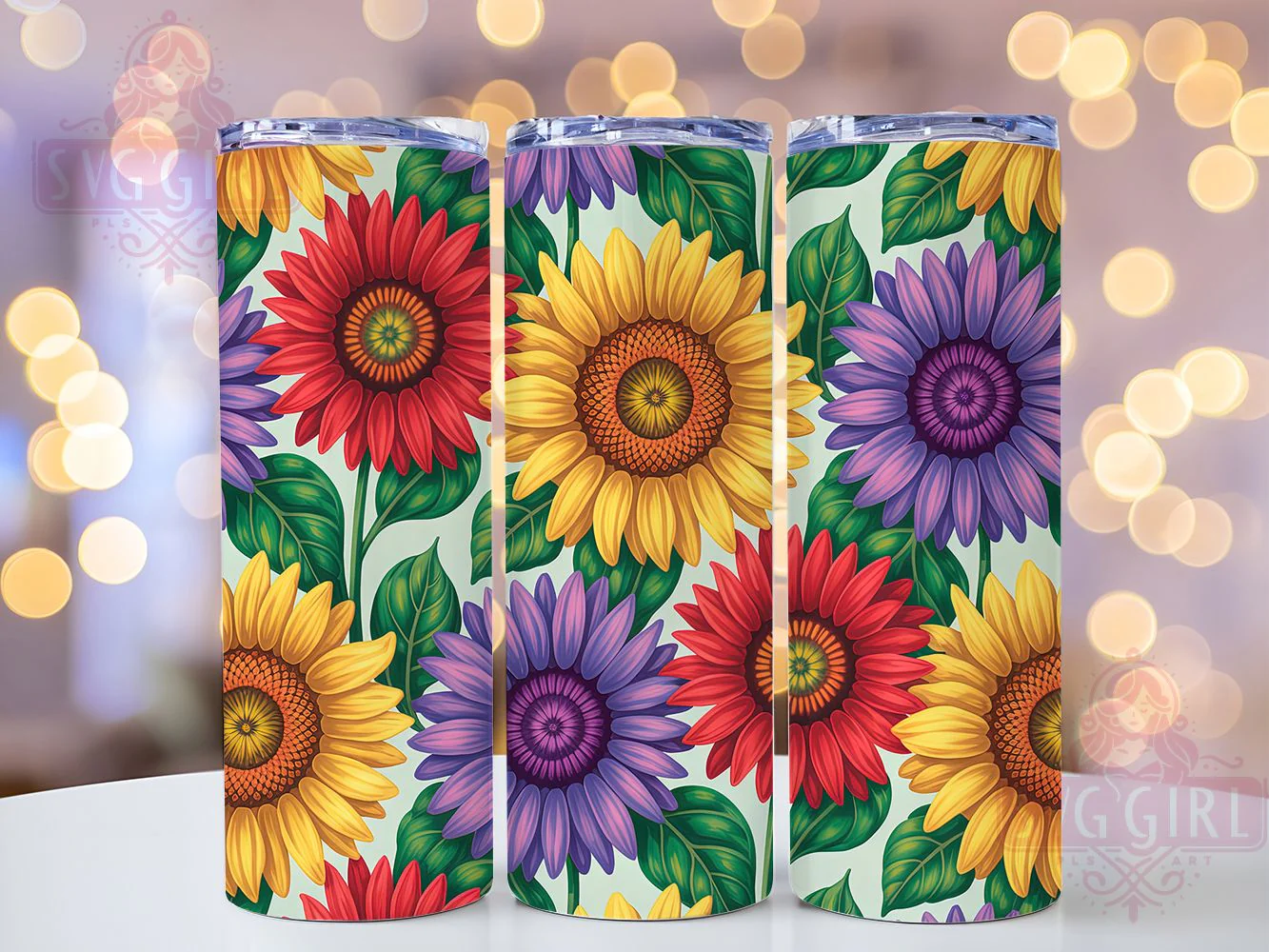 Vibrant Colorful Sunflower Tumbler, Colorful Blooms, Floral Theme, Bright Style, Nature Design, 20Oz Tumbler, Sublimation Wrap