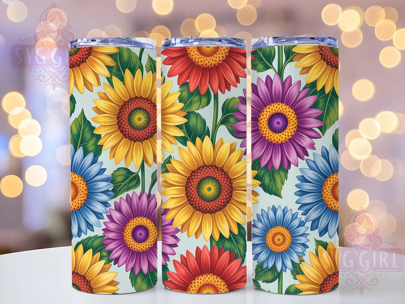 Vibrant Colorful Sunflower Tumbler, Colorful Blooms, Floral Theme, Bright Style, Nature Design, 20Oz Tumbler, Sublimation Wrap