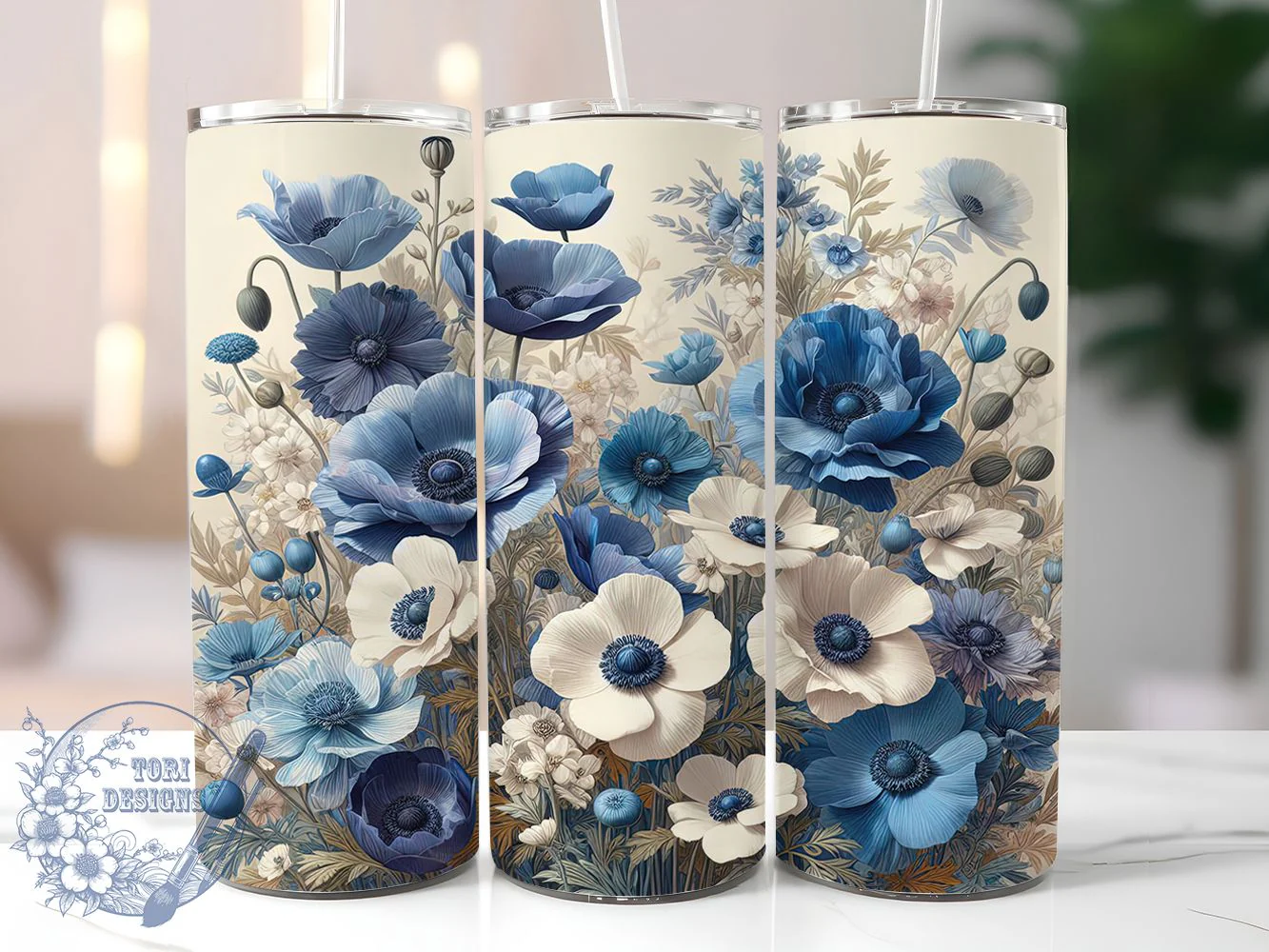 Vintage Blue Wildflower Floral Tumbler, Blue Wildflower Tumbler, Rustic Flower Wrap, Artistic Botanical Wrap, Whimsical Wildflower Wrap, Sublimation Design, Trendy Gift Idea
