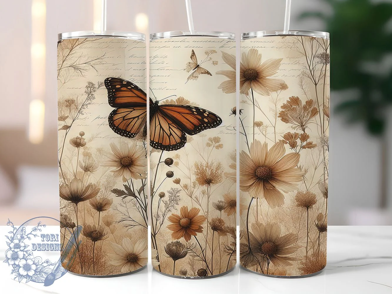 Vintage Butterfly Garden Floral Tumbler, Vintage Floral Tumbler, Collage Flower Wrap, Artistic Butterfly Wrap, Whimsical Garden Wrap, Sublimation Design, Trendy Gift Idea