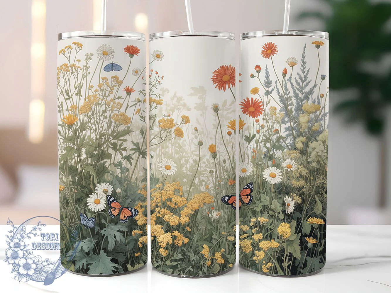 Vintage Butterfly Wildflower Tumbler, Butterfly Wildflower Tumbler, Rustic Botanical Wrap, Artistic Butterfly Wrap, Whimsical Wildflower Wrap, Sublimation Design, Trendy Gift Idea