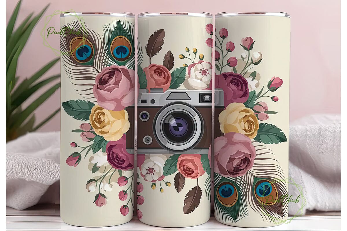 Vintage Camera & Feathers 20oz Tumbler - Image 3