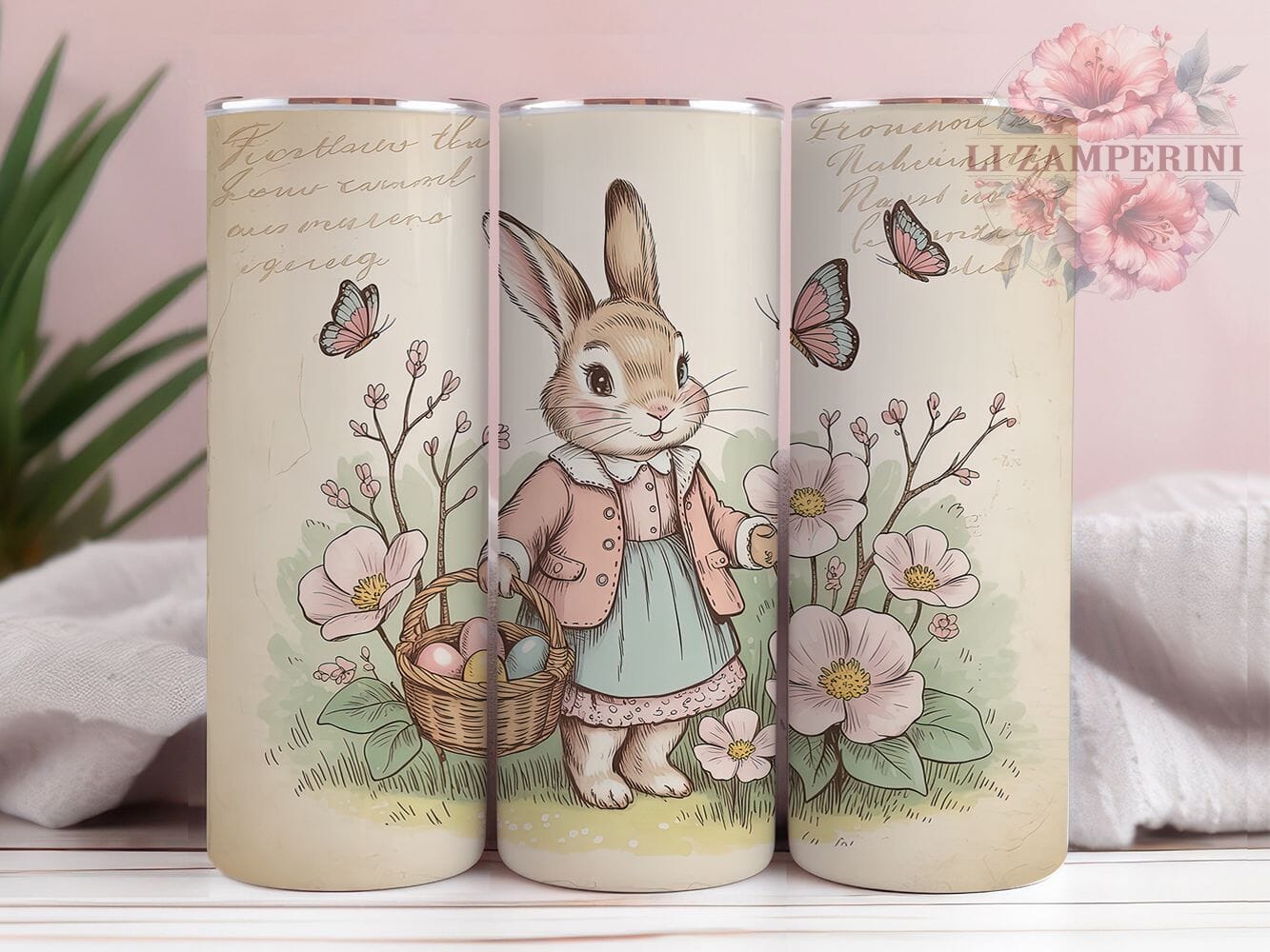 Vintage Easter Bunny Basket Tumbler, Easter Bunny Tumbler, Nostalgic Bunny Wrap, Whimsical Basket Wrap, Retro Bunny Wrap, Sublimation Design, Trendy Gift Idea