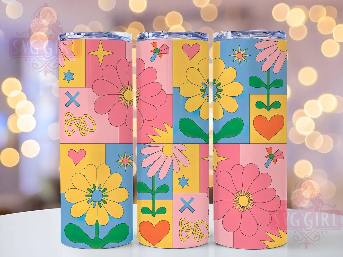 Vintage Patchwork Floral Tumbler, Quilt Style, Vintage Pattern, Whimsical Art, Bold Design, 20Oz Tumbler, Sublimation Wrap