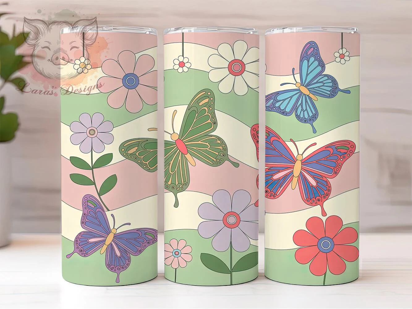 Vintage Retro Butterfly Floral Tumbler, Vintage Floral Tumbler, Artistic Butterfly Wrap, Whimsical Flower Wrap, Nostalgic Retro Wrap, Sublimation Design, Trendy Gift Idea